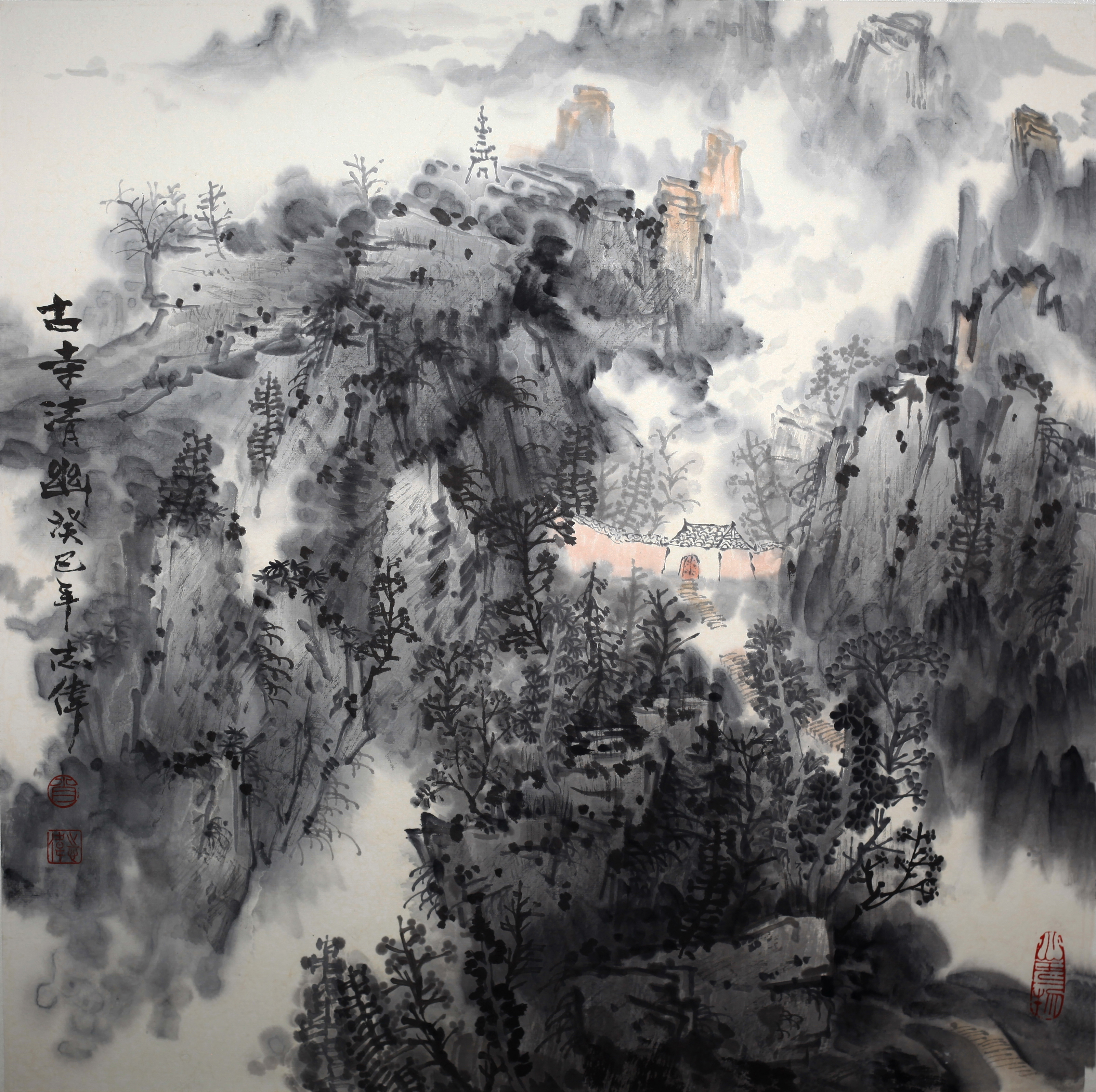 古寺清幽68x68cm）肖志伟